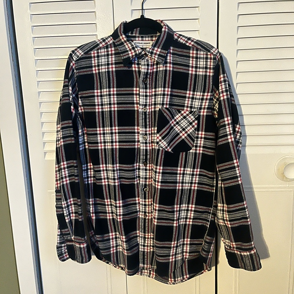 American Apparel Flannel, Red, Black and White, sz Medium.